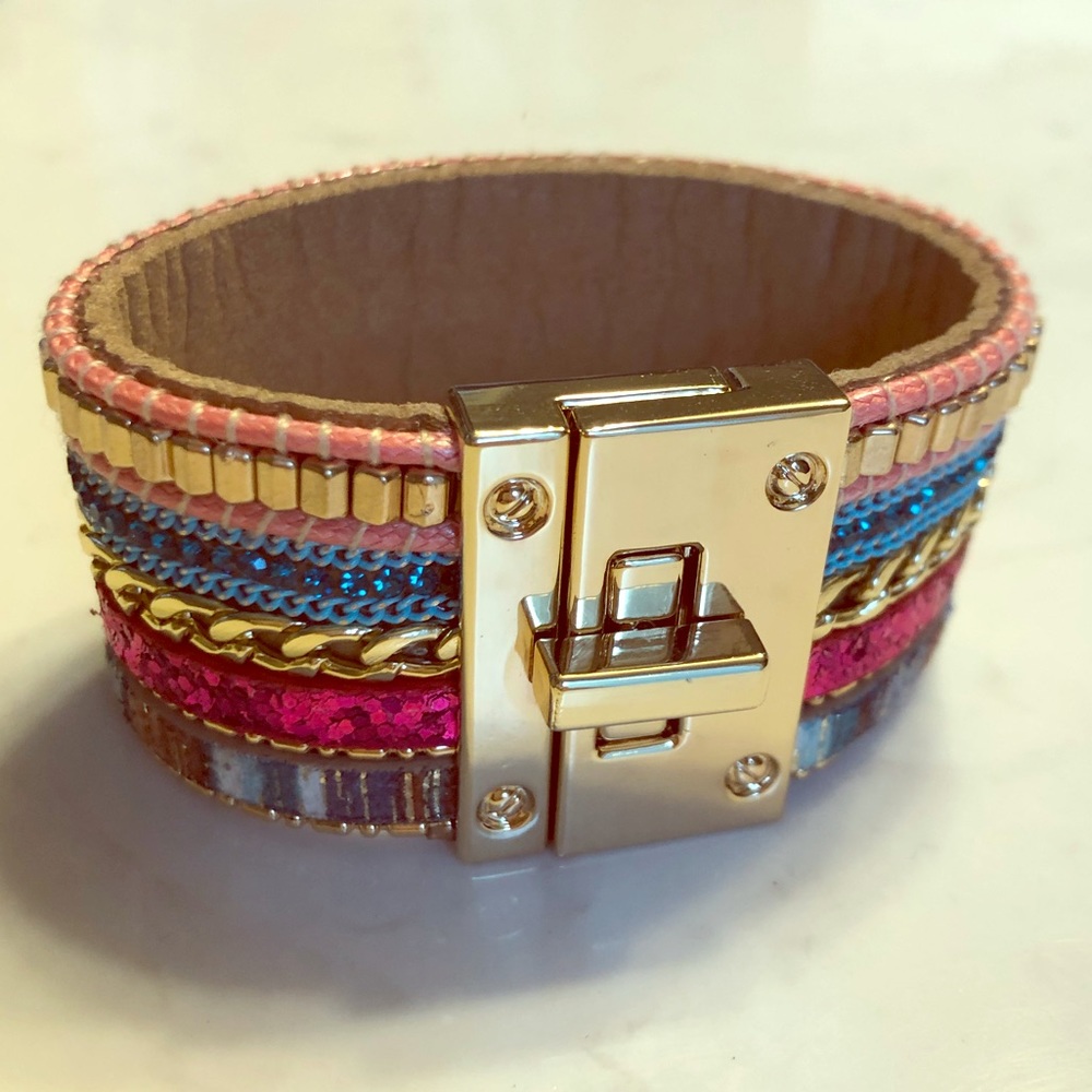 Multi Chain Beaded Turnlock Cuff